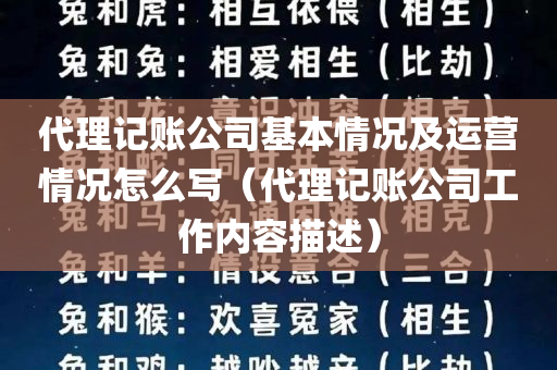 代理记账公司基本情况及运营情况怎么写（代理记账公司工作内容描述）