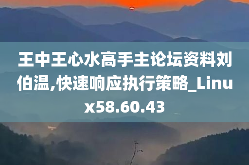 王中王心水高手主论坛资料刘伯温,快速响应执行策略_Linux58.60.43