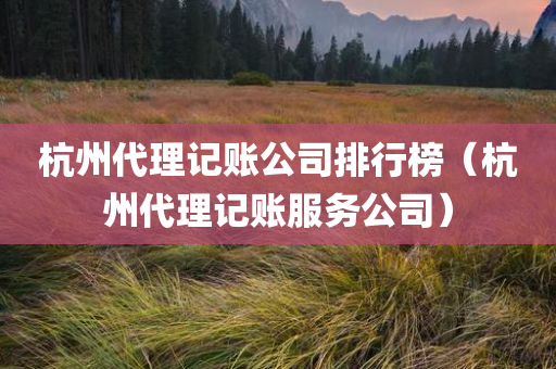 杭州代理记账公司排行榜（杭州代理记账服务公司）